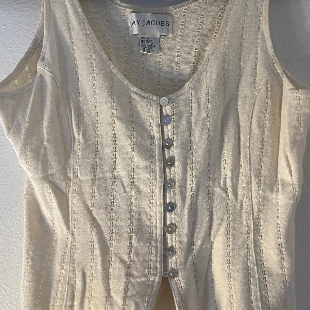 Jay Jacobs Vintage Knit Tank Ivory Button Front Ramie Cotton Medium - Picture 8 of 9
